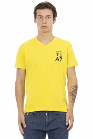 Trussardi Top, Herre, Gul, L, V-hals T-shirt med brysttryk