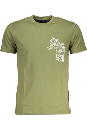 Roberto Cavalli Top, Herre, Grøn, L, Bomuld, Grøn Bomuld Crew Neck T-Shirt