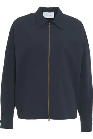 Gender Jakke, Dame, Blå, S, Uld, Blå Blouson Jakke med Skjortekrave