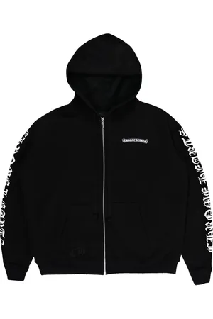 CHROME HEARTS Sweathshirts & Hoodies, Herre, Sort, L, Sort Gothic Zip Hoodie med Scroll Logo