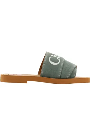 Chloé Sko, Dame, Grøn, 36 EU, Bomuld, Skovgrønne bomuldsslides Elegant stil