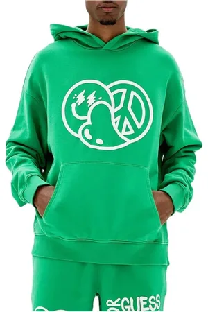 Guess Sweathshirts & Hoodies, Herre, Grøn, L, Hættetrøje med trykt logo