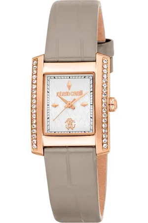 Roberto Cavalli Tilbehør, Dame, Grå, ONE SIZE, Læder, Elegant Quartz Læderur med Logo