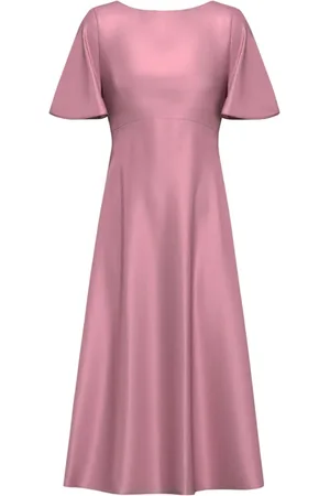 MARELLA Kjole, Dame, Lilla, XS, Satin, Lilla Lang Kjole med Flæset Ærme