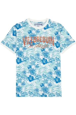 Vilebrequin Top, Herre, Blå, L, Bomuld, Tahiti Flowers Bomuld T-shirt Mænd