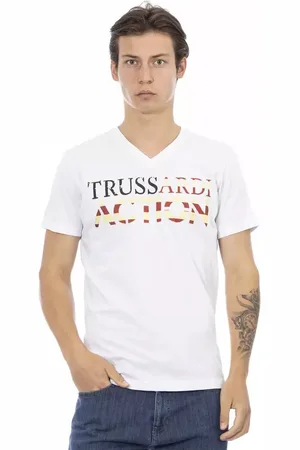 Trussardi Top, Herre, Hvid, XL, Bomuld, Hvid Bomuld V-Hals T-Shirt