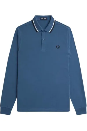 Fred Perry Top, Herre, Blå, XS, Bomuld, Langærmet bomuldspolo i blå