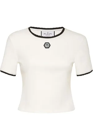 Philipp Plein Top, Dame, Hvid, S, Bomuld, Afslappet bomuldst-shirt i sort