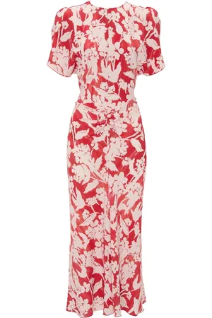 Victoria Beckham Kjole, Dame, Rød, XS, Polyester, Rød Blomstret Midi Kjole Elegant Stil