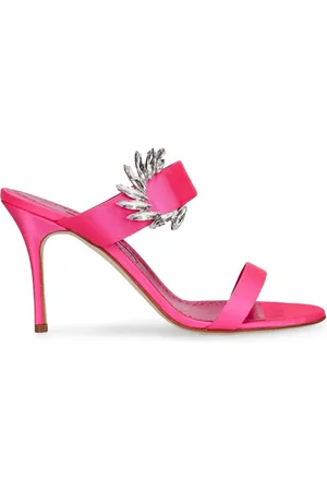 Manolo Blahnik Sko, Dame, Lyserød, 37 EU, Satin, Rosa Satin Hæl Sandaler Krystalpynt