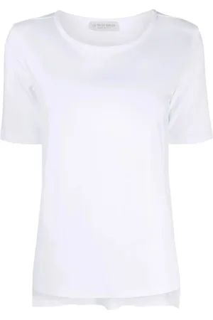 LE TRICOT PERUGIA Top, Dame, Hvid, XL, Hvid kortærmet T-shirt med asymmetrisk kant