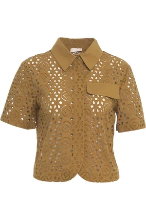 Liu Jo Bluser & Skjorter, Dame, Brun, S, Bomuld, Brun Kort Skjorte med Broderi
