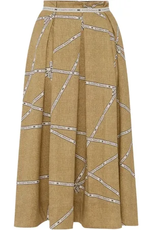 Elisabetta Franchi Nederdel, Dame, Flerfarvet, L, Bomuld, Elegant bomuld midi nederdel med logo talje