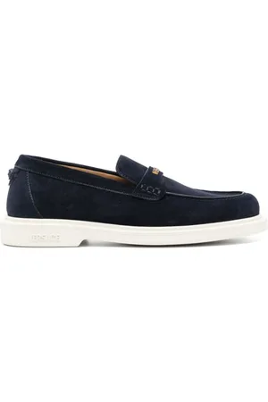 VERSACE Sko, Herre, Sort, 44 EU, Uld, Blå Ruskind Loafers med Medusa Detalje