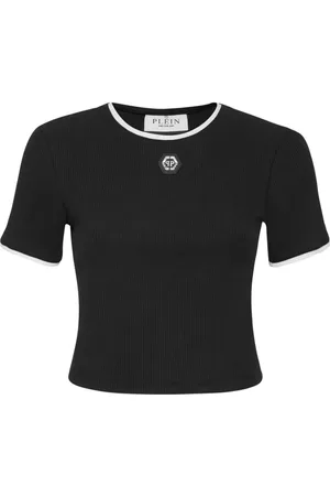 Philipp Plein Top, Dame, Sort, M, Bomuld, Afslappet Bomuld T-Shirt i Sort