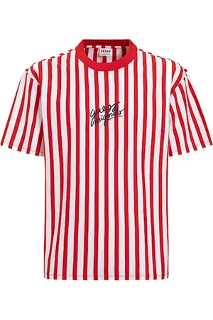 Guess Top, Herre, Rød, S, Bomuld, Broderet Logo Stribet T-shirt