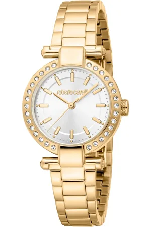 Roberto Cavalli Tilbehør, Dame, Gul, ONE SIZE, Elegant Rustfrit Stål Analogt Kvartsur