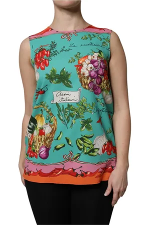 Dolce & Gabbana Top, Dame, Flerfarvet, S, Blomstret Silke Tank Top Rund Hals