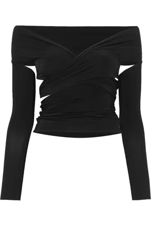 Amazuìn Top, Dame, Sort, ONE SIZE, Uld, Sort Off-Shoulder Knotted Top