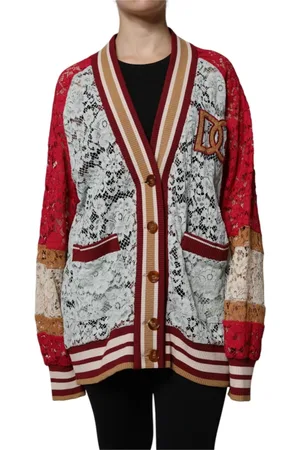 Dolce & Gabbana Strik, Dame, Flerfarvet, 2XS, Blomstret Blonde Cardigan Sweater Multifarvet
