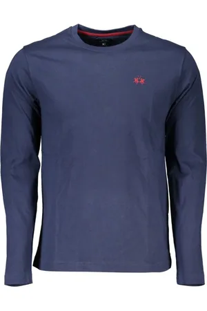 La Martina Strik, Herre, Blå, 2XL, Bomuld, Blå Broderet Rund Hals T-shirt
