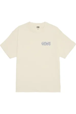 Obey Top, Herre, Gul, M, Bomuld, Abstrakt Ting Tee Creme Kortærmet