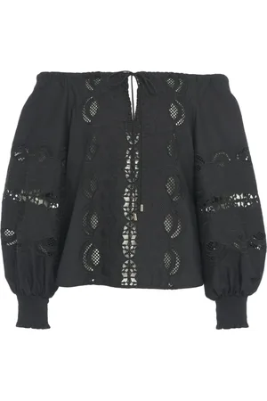 Liu Jo Bluser & Skjorter, Dame, Sort, S, Uld, Sort Off-Shoulder Broderet Bluse