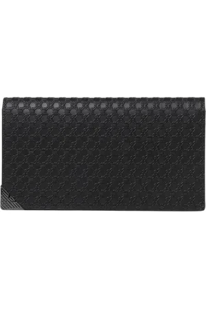 Emporio Armani Tilbehør, Herre, Sort, ONE SIZE, Læder, Præget Læderpung Kædemønster