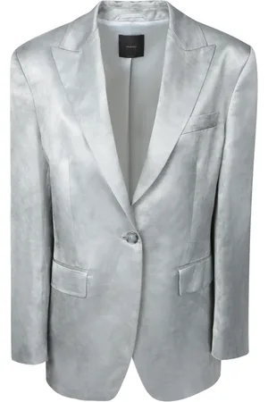 Pinko Jakke, Dame, Grå, XS, Satin, Elegant Grå Satin Jakke