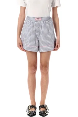 Ganni Shorts, Dame, Blå, XS, Lys Blå Stribet Bermuda Shorts