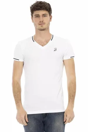 Trussardi Top, Herre, Hvid, L, Bomuld, Urban V-Neck Tee med Brysttryk