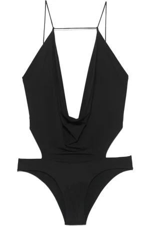 Amazuìn Badetøj, Dame, Sort, ONE SIZE, Uld, Sort Bodysuit Topwear med Dyb Udskæring