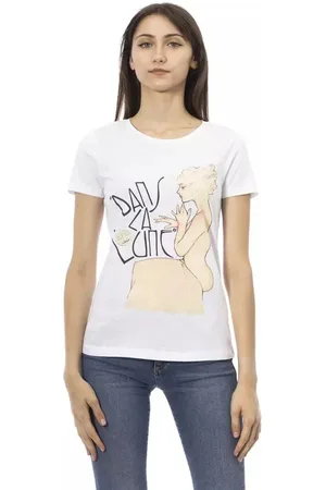 Trussardi Top, Dame, Hvid, S, Bomuld, Elegant Hvidt Trykt Rund Hals T-Shirt