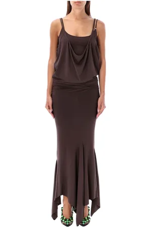 The Attico Kjole, Dame, Brun, S, Mørkebrun Midi Kjole Slim Fit