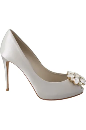 Dolce & Gabbana Sko, Dame, Hvid, 38 1/2 EU, Læder, Krystalbesatte Peep Toe Pumps
