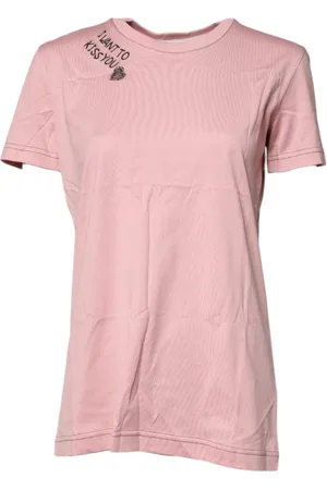 Dolce & Gabbana Top, Dame, Lyserød, XS, Bomuld, Logo Print Bomuld T-shirt