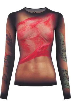 Marine Serre Top, Dame, Flerfarvet, L, Uld, Beige Top med True-to-Size Fit