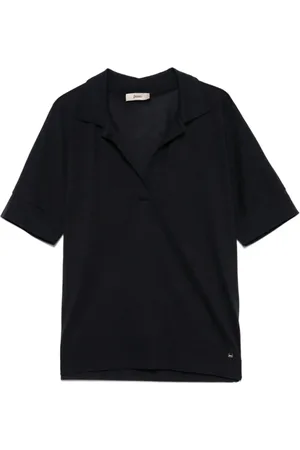 HERNO Top, Dame, Blå, S, Bomuld, Blå V-Hals Strik T-Shirt