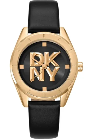 DKNY Tilbehør, Dame, Sort, ONE SIZE, Læder, Elegant Læder Analog Ur med Quartz Bevægelse