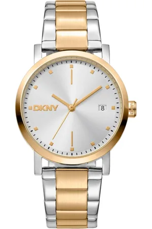 DKNY Tilbehør, Dame, Grå, ONE SIZE, Uld, Stilfuldt Quartz Analog Ur med Dato