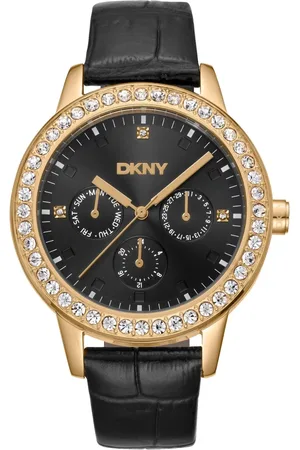 DKNY Tilbehør, Dame, Sort, ONE SIZE, Læder, Elegant Chronograph Watch with Leather Strap