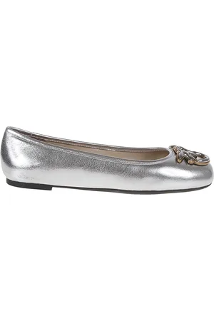 Pinko Sko, Dame, Grå, 38 EU, Uld, Metallic Ballerinaer med Love Birds Logo