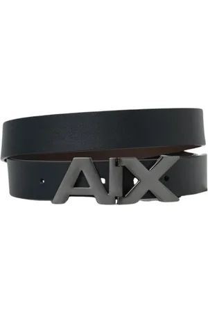 Armani Exchange Tilbehør, Herre, Blå, M, Læder, Blåt Læderbælte med Metalspænde