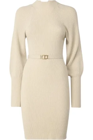 Twin-Set Kjole, Dame, Hvid, M, Ribstrikket Kjole Creme Hvid