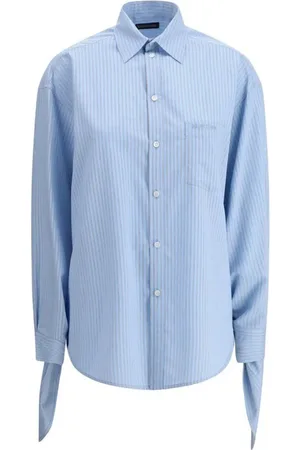 Balenciaga Bluser & Skjorter, Dame, Blå, L, Stribet Logo Skjorte med Knappede Manchetter
