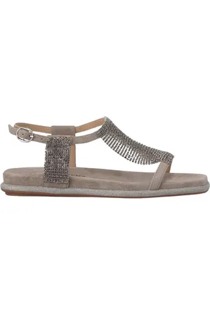 Alma en Pena Sko, Dame, Brun, 38 EU, Flad sandal rhinesten net