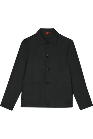 BARENA Jakke, Herre, Blå, XL, Uld, Flannel Overshirt med Skjortekrave og Lommer