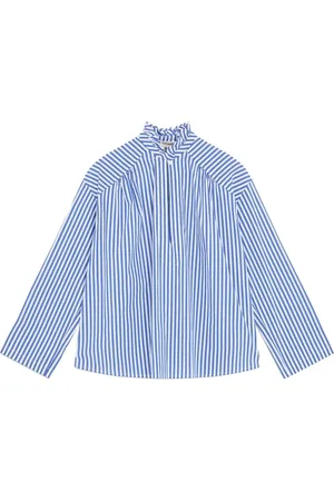SEMICOUTURE Bluser & Skjorter, Dame, Blå, XS, Bomuld, Stribet poplin skjorte med raglan ærme