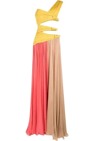 Roberto Cavalli Kjole, Dame, Flerfarvet, XS, Uld, En-skulder Farveblok Plisseret Kjole