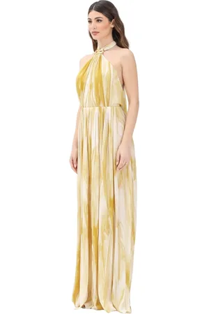 Elisabetta Franchi Kjole, Dame, Flerfarvet, L, Uld, Gul Lang Kjole med Eterisk Print
